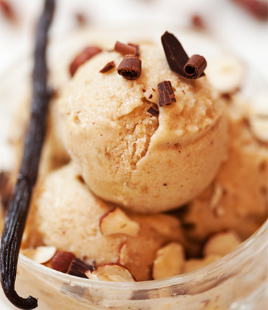 Sorbet cremós de plàtan, coco i avellana
