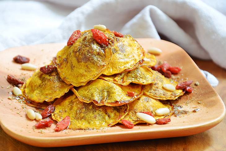 Raviolis de calabaza con corazón de tomate