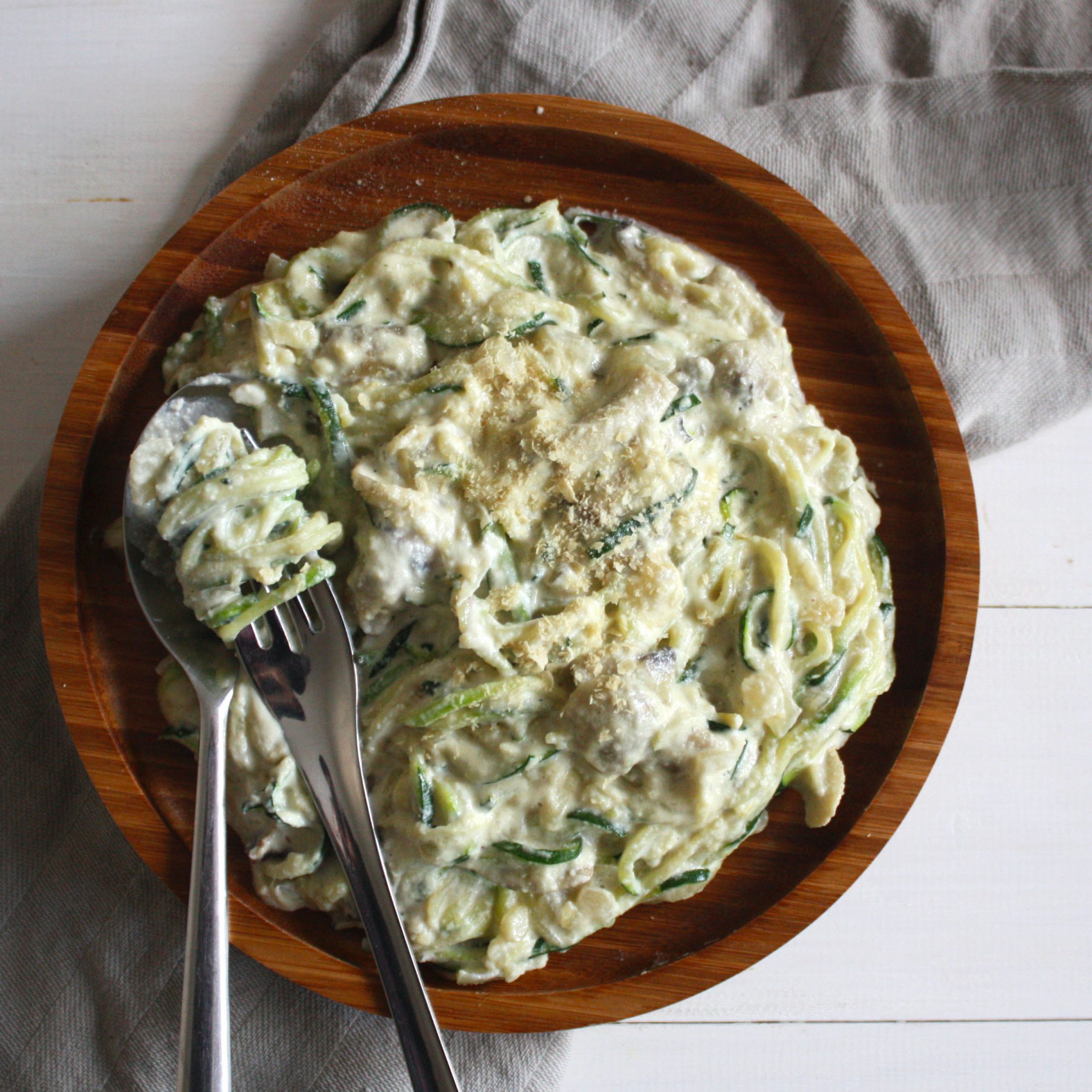 Espaguetis de carbassó a la carbonara