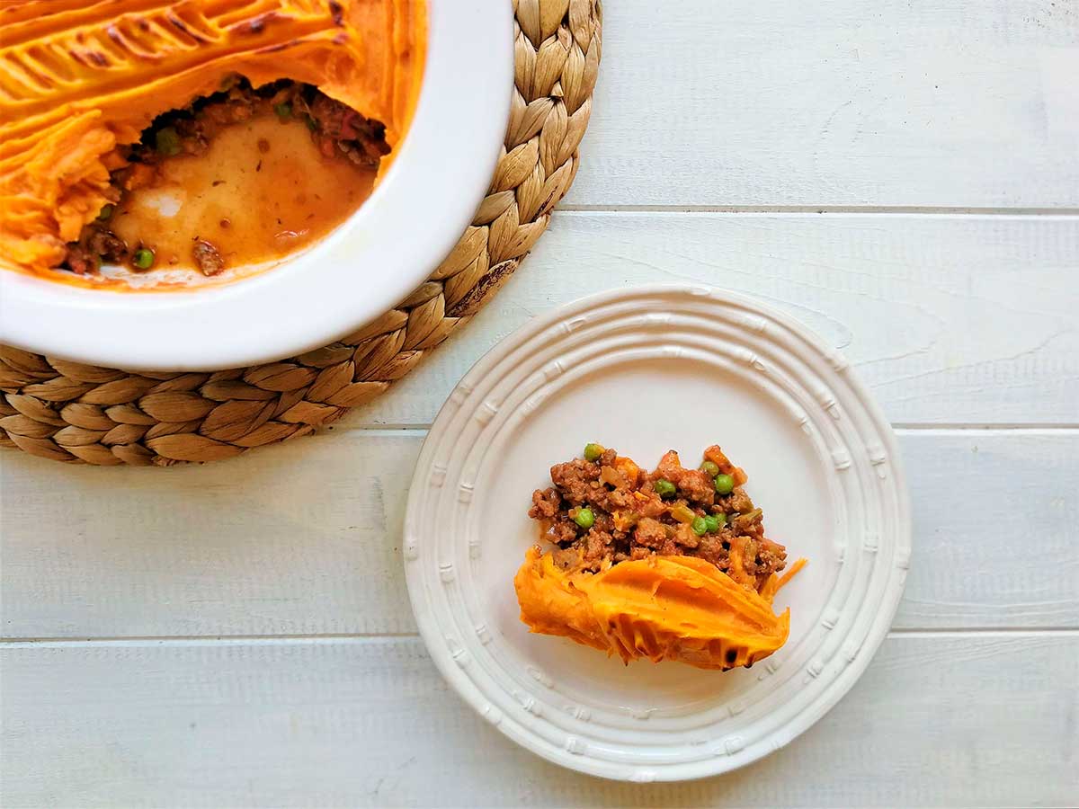 Pastel de carne especiado con crema de boniato