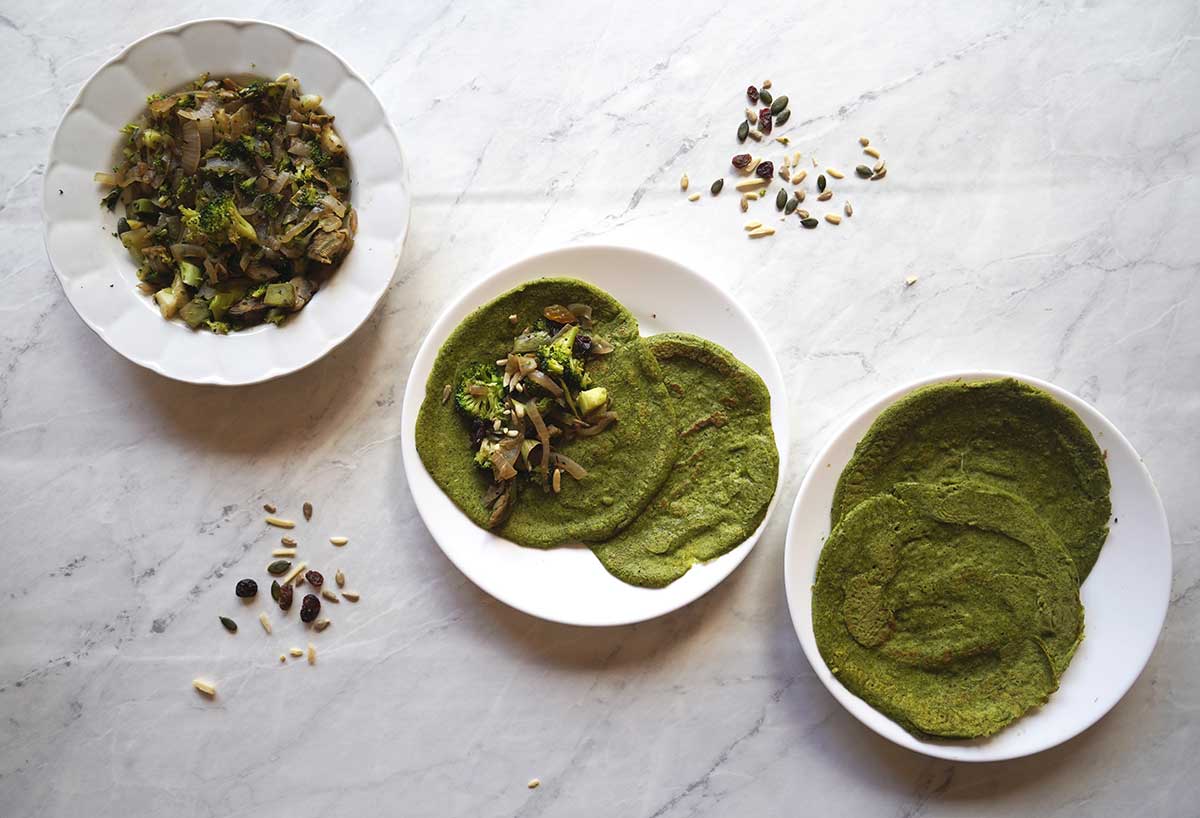 Creps verdes con salteado de invierno