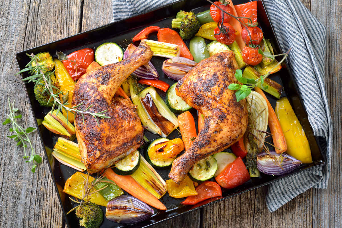 Verdures al forn amb pollastre