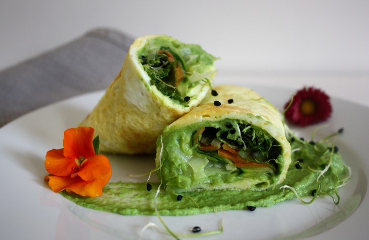 Wraps de tortilla con crema de brócoli y verduras
