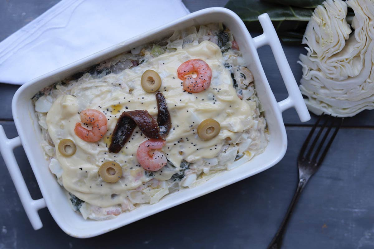 Ensaladilla rusa ceto con mayonesa de anchoas